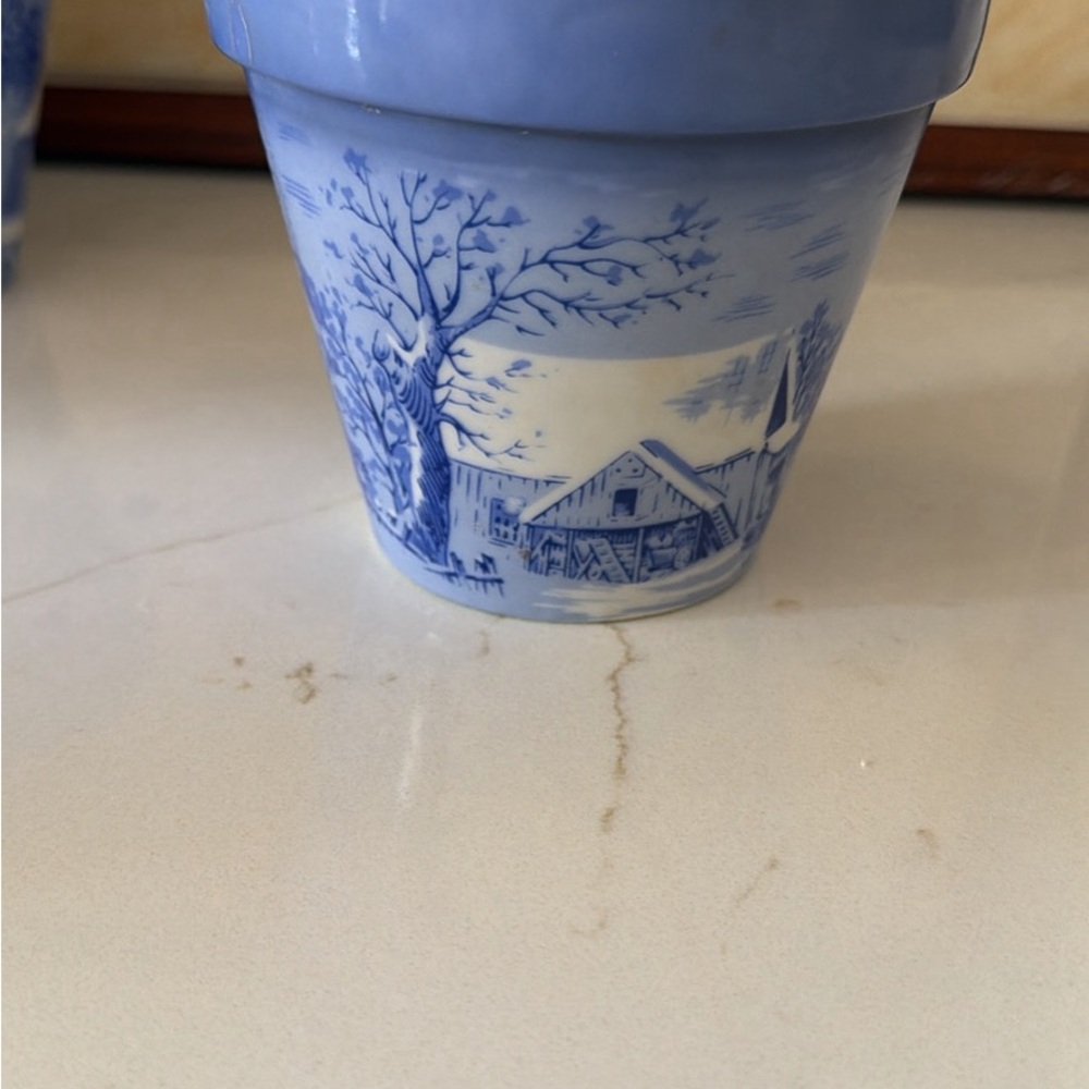 Blue and White Scenic Ceramic Vase - Classic Home Accent by Currier & Ives